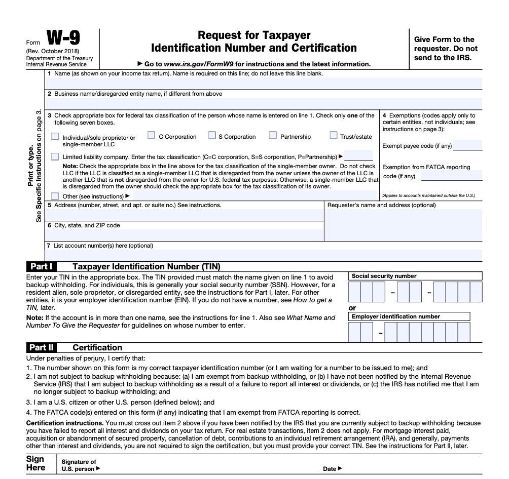 2022 Blank W9 Form