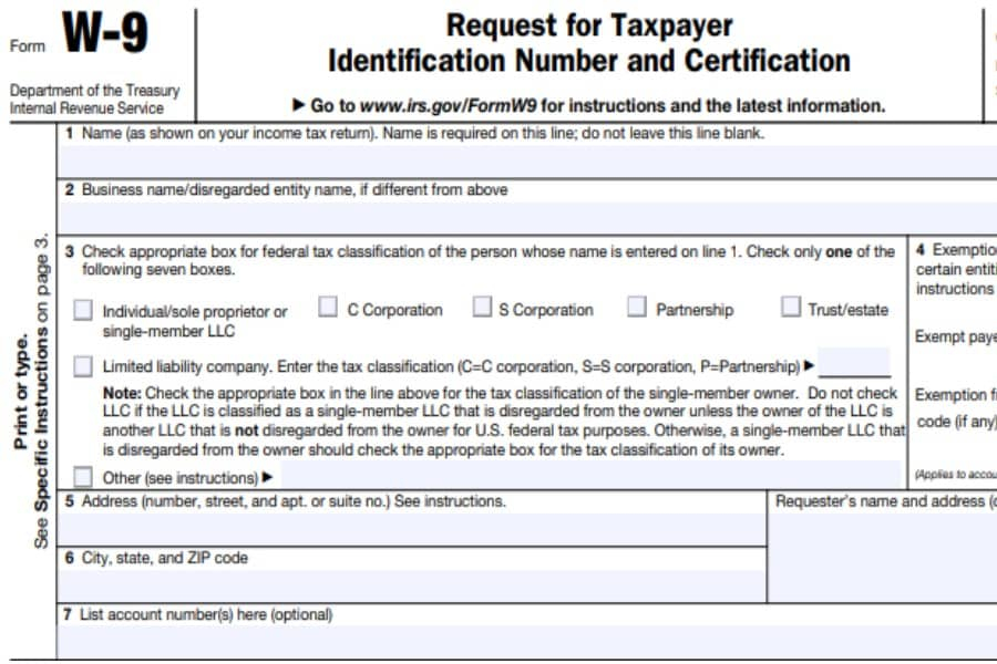 Printable W 9 Tax Form 2021