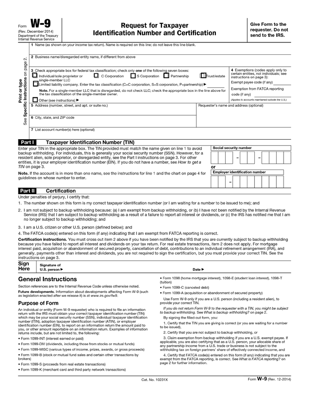 Printable W9 Tax Form
