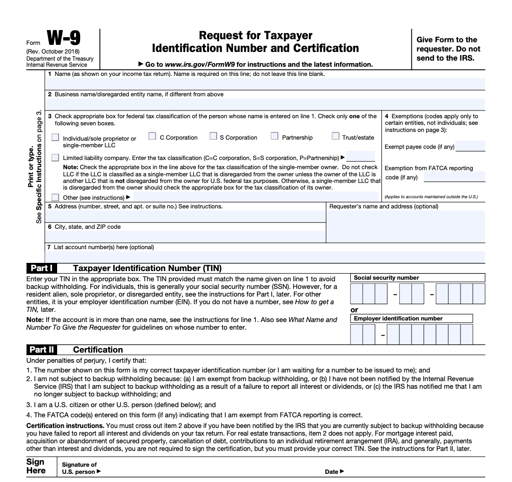 Blank W 9 Tax Form