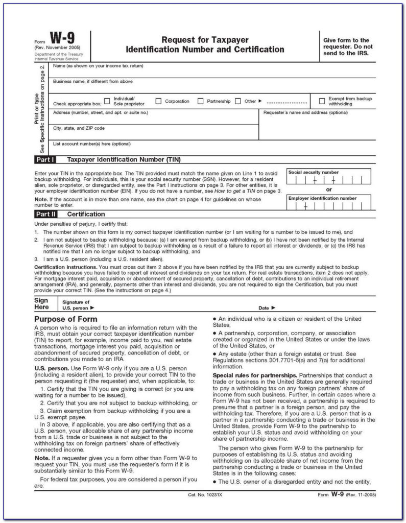 Blank W9 Tax Form