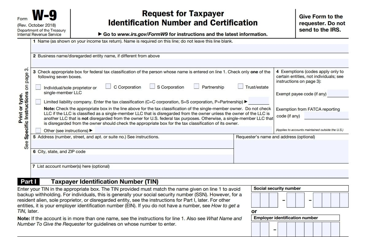 Federal Tax Form W-9 2021