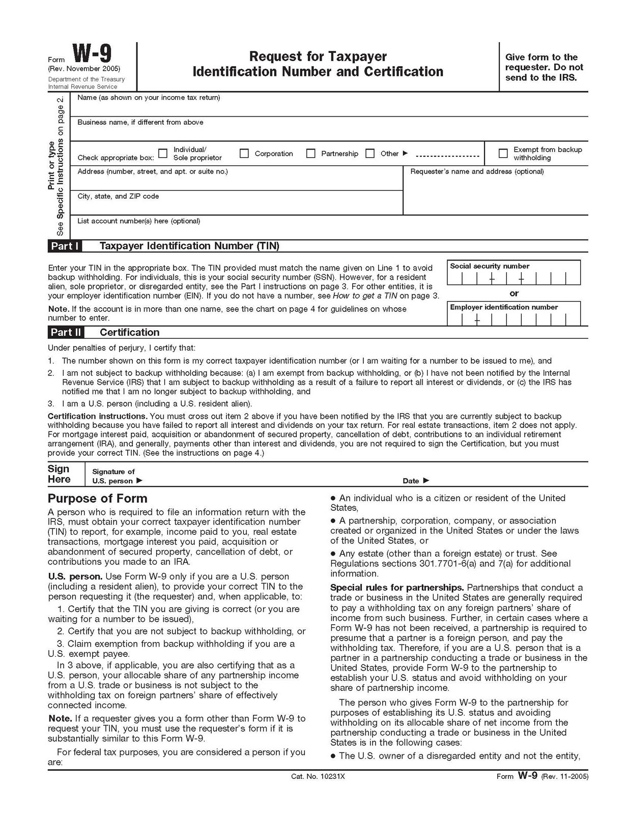 Free Printable Blank W9 Form