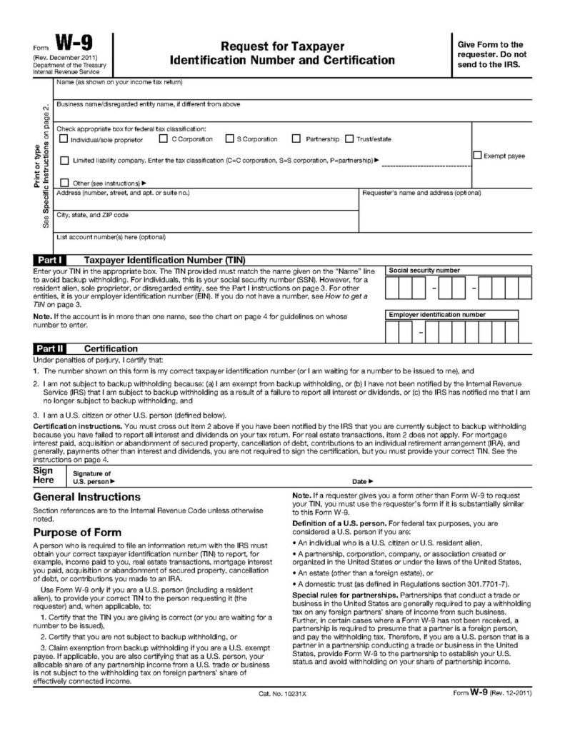 Free Printable W9 Tax Form
