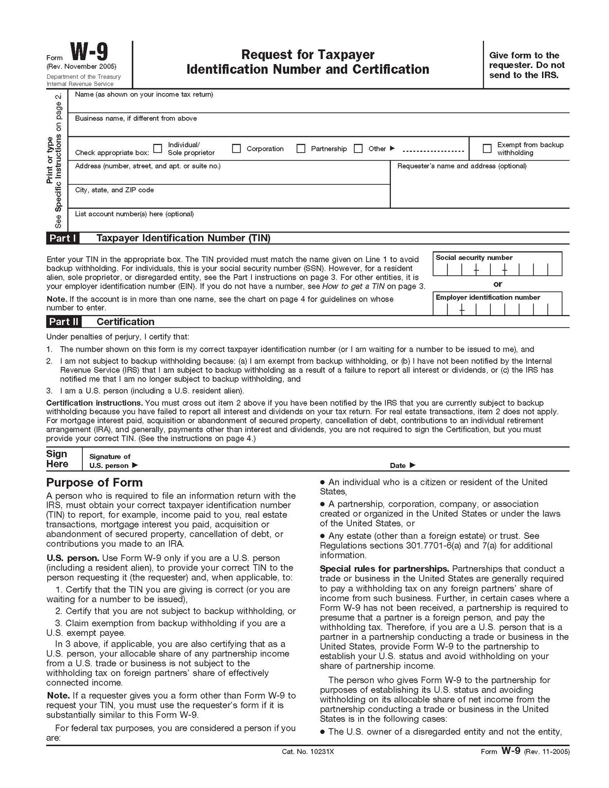 W-9 Form Printable Version