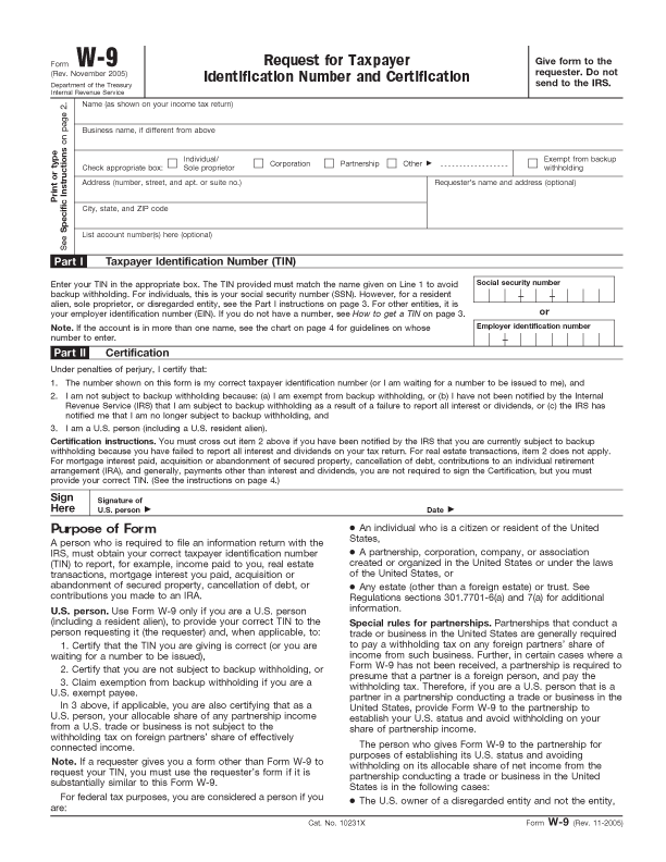 W9 Form Online Printable