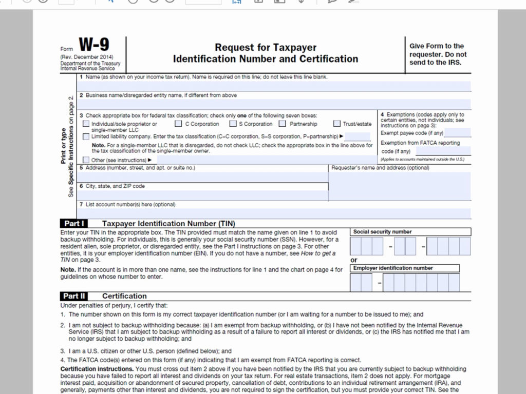W9 Tax Form Sample