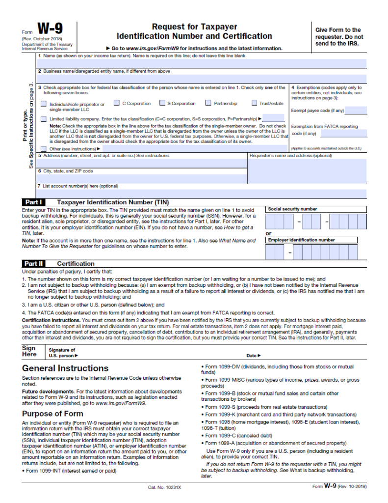 2022 W9 Tax Form