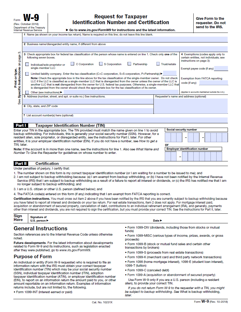 Blank W9 Form 2022 Printable