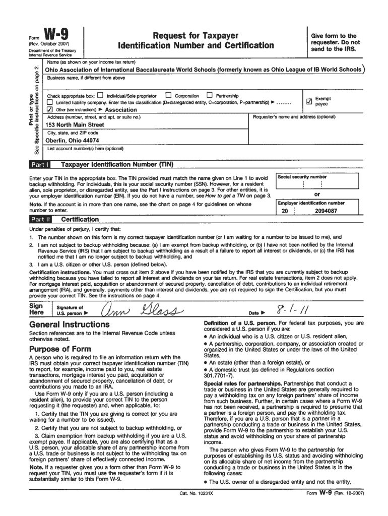 Printable W9 Form For Ohio