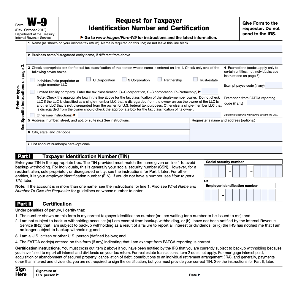 Printable W9 Form From Irs