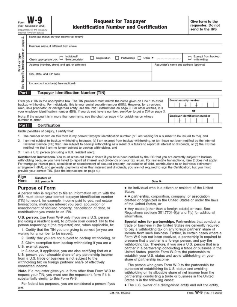 Printable W9 Tax Exempt Form